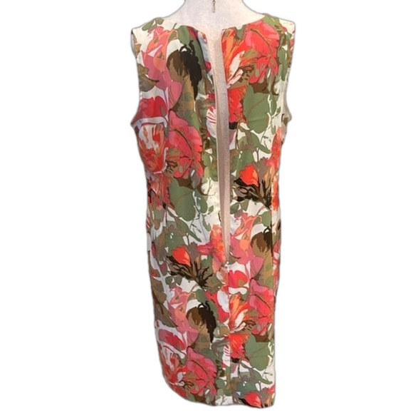 Connected Sz 14 hibiscus sleeveless print shift dress with back zipper - Picture 3 of 7